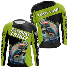 Maxcorners Black Green Rainbow Trout fishing Custom Long Sleeve Tournament Fishing Shirt, Trout Fishing Jerseys MT2108