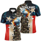 Maxcorners Golf Texas Flag Camo Customized Name 3D Polo Shirt Unisex