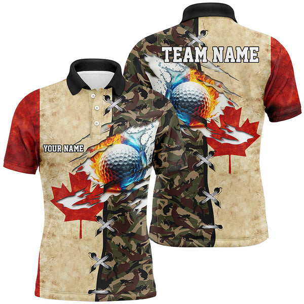 Maxcorners Golf Canadian Flag Camo Customized Name 3D Polo Shirt Unisex