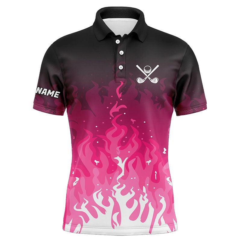 Maxcorners Mens golf polo shirts custom pink flame mens golf outfit, personalized golf shirts for men