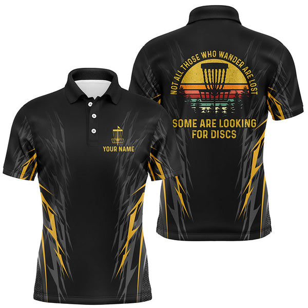 Maxcorners Retro Men disc golf polo shirt Custom Not all who wander are lost, some are looking for discs | Yellow MT0510