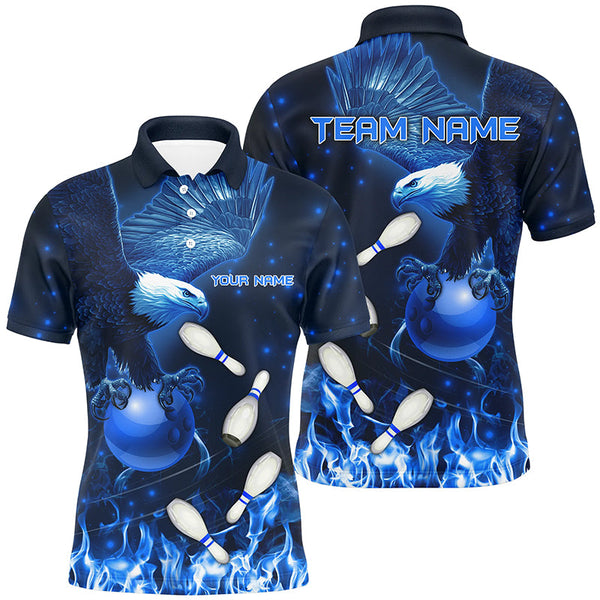 Maxcorners Blue Flame Eagle Bowling Jersey Customized Name, Team Name 3D Shirt Unisex