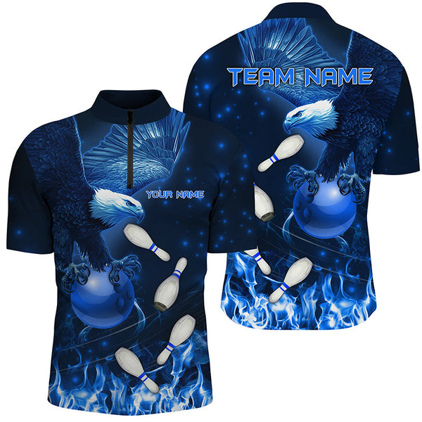 Maxcorners Blue Flame Eagle Bowling Jersey Customized Name, Team Name 3D Shirt Unisex