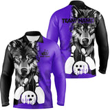 Maxcorners Black And Purple Wolf Bowling Jersey Customized Name, Team Name 3D Shirt Unisex