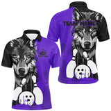 Maxcorners Black And Purple Wolf Bowling Jersey Customized Name, Team Name 3D Shirt Unisex