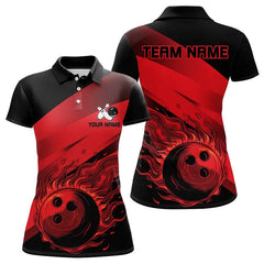 Maxcorners Black And Red Flame Bowling Shirts For Men Custom Flame Team Bowling Jerseys