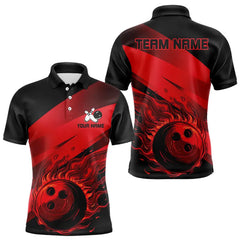 Maxcorners Red&Black Flame Bowling For Team Bowling Team Men And Women Polo Shirts, Bowling Pattern Outfits
