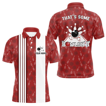 Maxcorners Customized Retro Bowling Team Shirts For Men That's some bowshit Funny Bowling Pattern Jerseys| Red