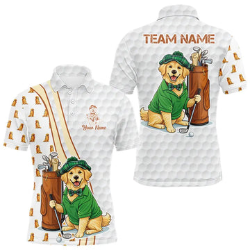 Maxcorners Funny Mens golf polo shirts custom Golden retriever golf pattern white golf shirts