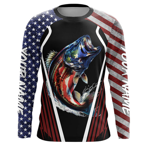 Maxcorners Largemouth Bass fishing American flag Custom UV protection performance long sleeve fishing shirts LM2408