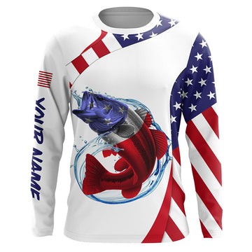 Maxcorners Largemouth bass fishing American flag patriotic Fishing Jerseys, Personalized Long sleeve LM0501