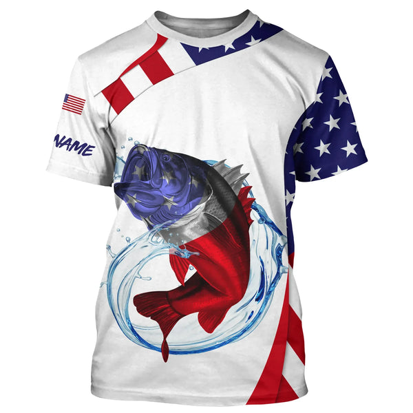 Maxcorners Largemouth Bass American Flag Fishing 3D Shirts Customize Name