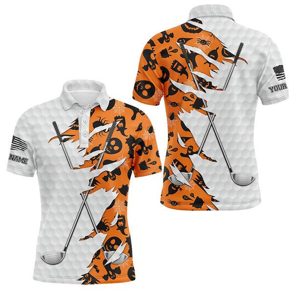 Maxcorners Golf Orange Halloween Pattern  Customized Name 3D Polo Shirt Unisex