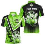 Maxcorners Bowling Ball And Pins Black And Green Customized Name, Team Name 3D Shirt