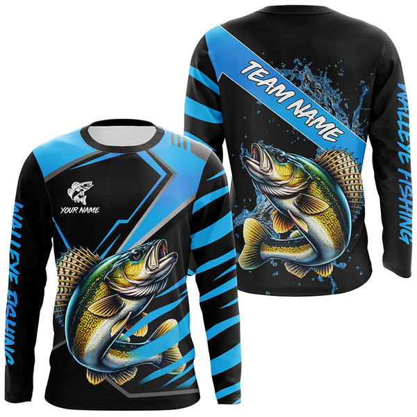Maxcorners Black and Blue Walleye fishing custom fishing team jerseys, sport fishing shirts MT2108