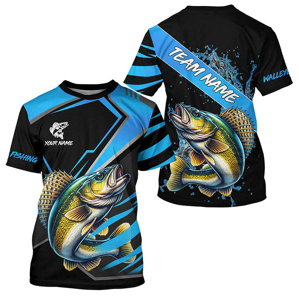 Maxcorners Black and Blue Walleye fishing custom fishing team jerseys, sport fishing shirts MT2108