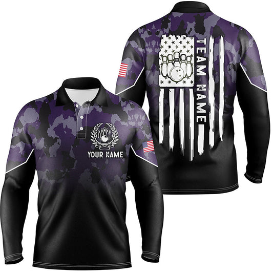 Maxcorners Camo Bowling American Flag Patriotic Multicolor Option Customized Name 3D Shirt