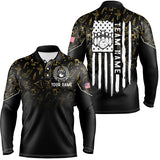 Maxcorners Gold Christmas Pattern American Flag Patriotic Bowling Jersey Customized Name 3D Shirt