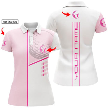 Max Corners Golf Club Pink & White Customized Name 3D Golf Polo Shirt For Women
