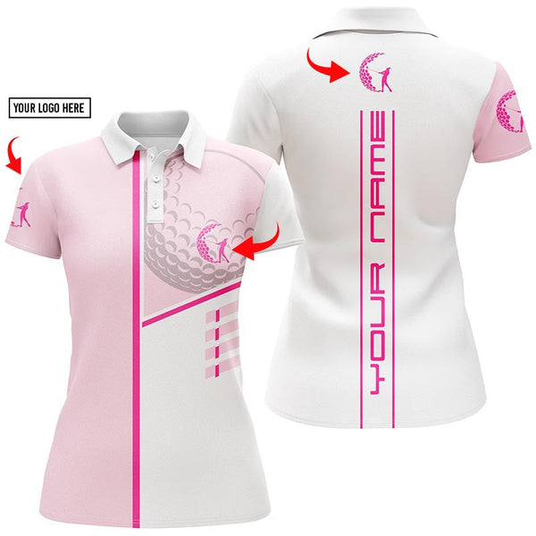 Max Corners Golf Club Pink & White Customized Name 3D Golf Polo Shirt For Women