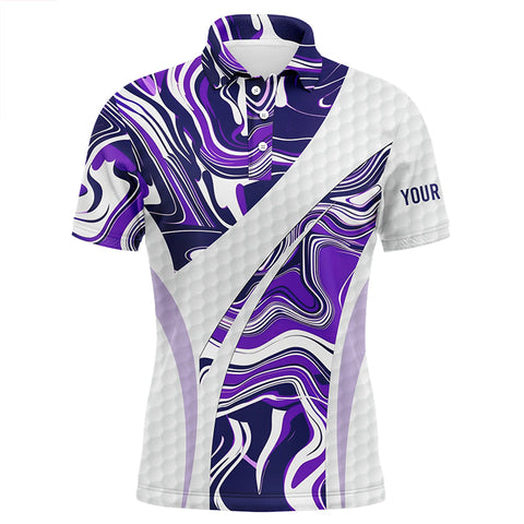 MaxCorners Golfs Purple Camo White Skin Customized Name 3D Polo Shirt For Men