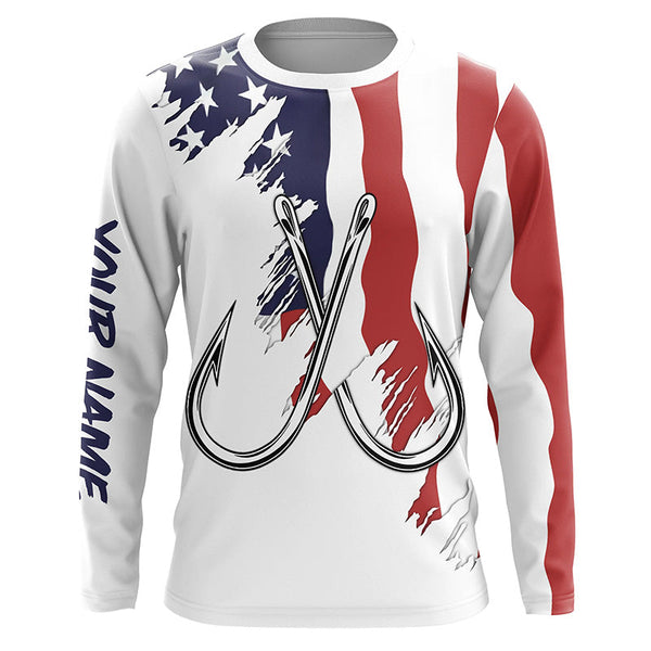 Maxcorners American flag US Fishing Fish Hook UV protection custom long sleeves shirts Patriotic fishing apparel MT2108