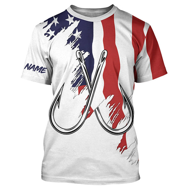 Maxcorners American flag US Fishing Fish Hook UV protection custom long sleeves shirts Patriotic fishing apparel MT2108