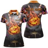 Maxcorners Funny Flame Pumpkin Bowling Jersey Customized Name, Team Name 3D Polo Shirt