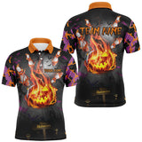 Maxcorners Funny Flame Pumpkin Bowling Jersey Customized Name, Team Name 3D Polo Shirt