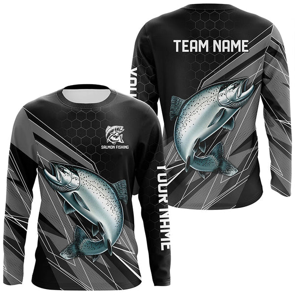 Maxcorners Personalized Black camo Chinook Salmon Fishing Jerseys, Salmon Long Sleeve Fishing Tournament Shirts MT2108