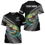 Maxcorners Personalized Black camo Northern Pike Fishing Jerseys, Pike Long Sleeve Fishing Tournament Shirts MT2108