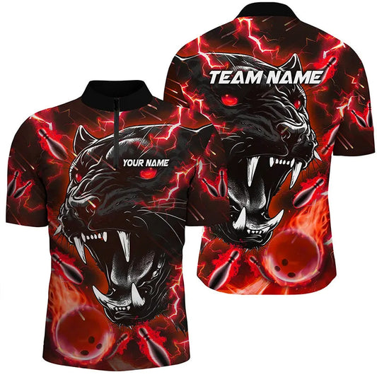 Maxcorners Red Flame Panther Bowling Jersey Multicolor Option Customized Name, Team Name 3D Shirt