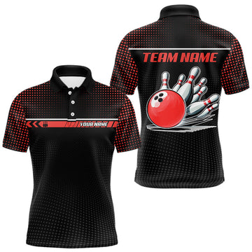 Maxcorners Personalized Black and Red Bowling Polo, 1/4 Zip Shirts For Men Custom Team Bowling Jerseys