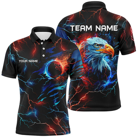 MaxCorners Bowling And Pins Red And Blue Eagle Lightning Thunder Customized Name, Team Name 3D Polo Shirt Unisex