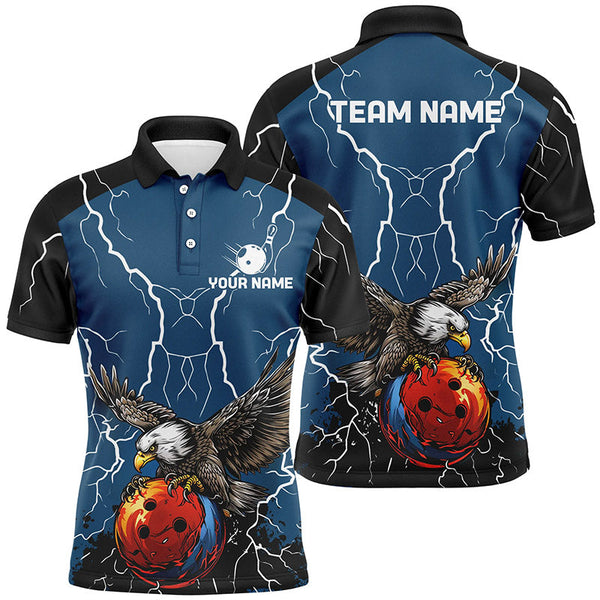 MaxCorners Bowling And Pins Eagle Bowling Lightning Storm Team League Jerseys Customized Name, Team Name 3D Polo Shirt Unisex