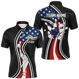 MaxCorners Bowling And Pins American Flag Patriotic Customized Name, Team Name 3D Polo Shirt Unisex