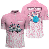 Maxcorners Bowling Ball And Pins Pink Glitter RibbonCustomized Name, Team Name 3D Shirt