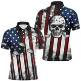 Maxcorners American flag golf Clubs Skull Mens Golf Polo Shirts Custom Patriotic golf attire for men golfer gifts