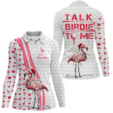 Maxcorners Funny Womens golf polo shirt custom pink and white flamingo Christmas golf shirts talk birdie to m