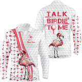 Maxcorners Funny Mens golf polo shirt custom pink and white flamingo Christmas golf shirts talk birdie to me