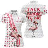 Maxcorners Funny Womens golf polo shirt custom pink and white flamingo Christmas golf shirts talk birdie to m