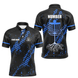 Maxcorners Black and Blue Hexagon Pattern Mens Disc golf polo shirts custom Team disc golf jerseys LM2110