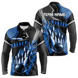 Maxcorners Black And Blue Bowling Ball Pins Polo Shirt For Men Custom Bowling Team League Jerseys