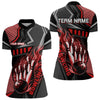 Maxcorners Black And Red Bowling Ball Pins Polo, Quarter Zip Shirt For Men Custom Bowling Team League Jerseys