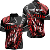 Maxcorners Black And Red Bowling Ball Pins Polo, Quarter Zip Shirt For Men Custom Bowling Team League Jerseys