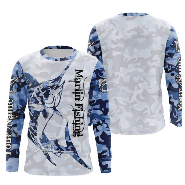Maxcorners Marlin fishing Saltwater Fish blue camo UV protection customize name fishing apparel LM2408