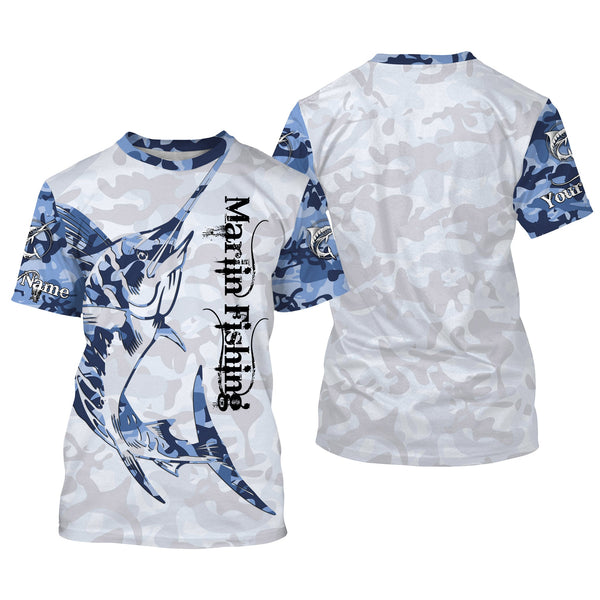 Maxcorners Marlin fishing Saltwater Fish blue camo UV protection customize name fishing apparel LM2408