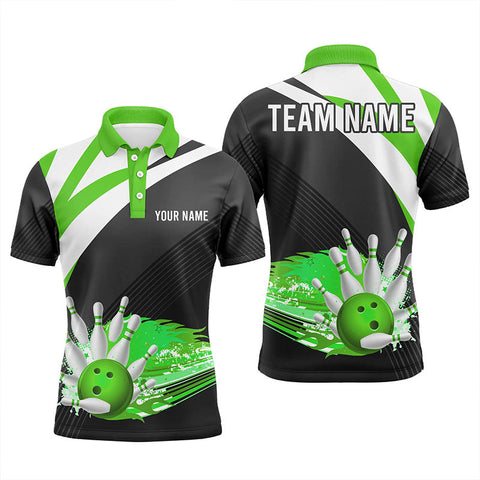 MaxCorners Black And Green Bowling Customized Name 3D And Team Name Bowlings Polo Shirt For Men