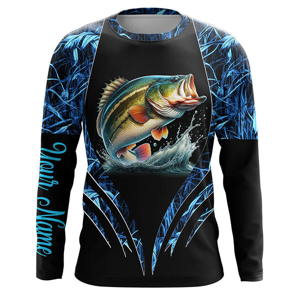 Maxcorners Largemouth bass fishing blue camo custom 3D All Over Printed Fishing Shirts, Bass fishing apparel MT2108