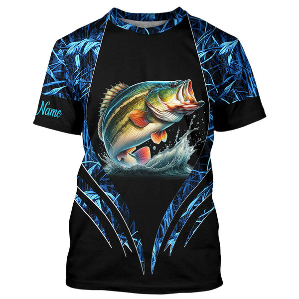Maxcorners Largemouth bass fishing blue camo custom 3D All Over Printed Fishing Shirts, Bass fishing apparel MT2108